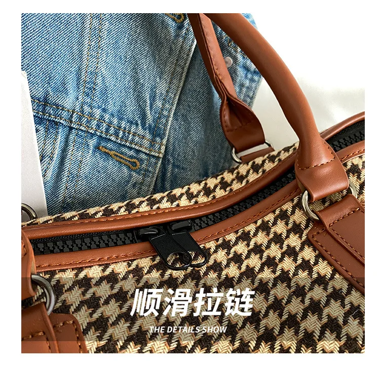 2025 retro travel handbag plaid pattern fitness yoga bag portable duffel bag storage large capacity multi-functional bag a001
