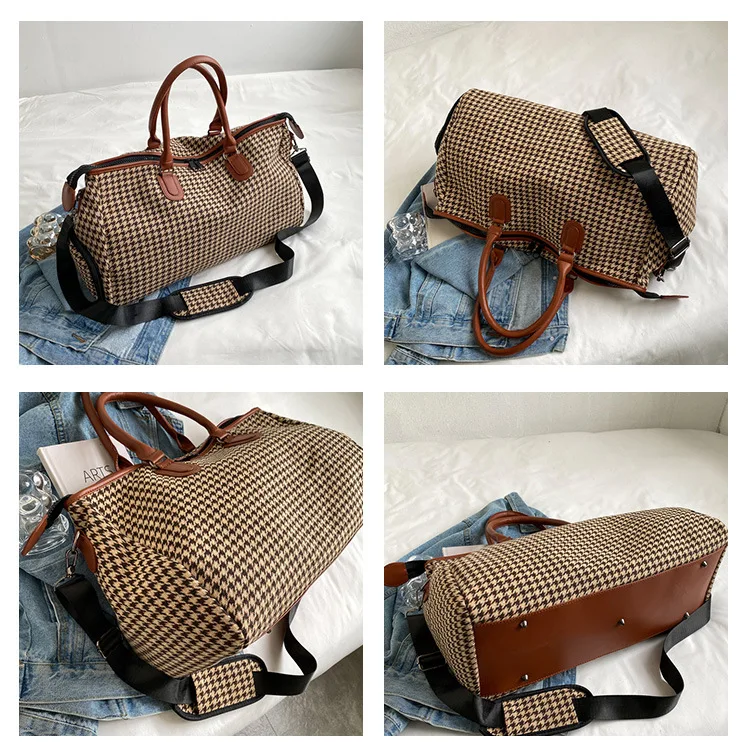 2025 retro travel handbag plaid pattern fitness yoga bag portable duffel bag storage large capacity multi-functional bag a001
