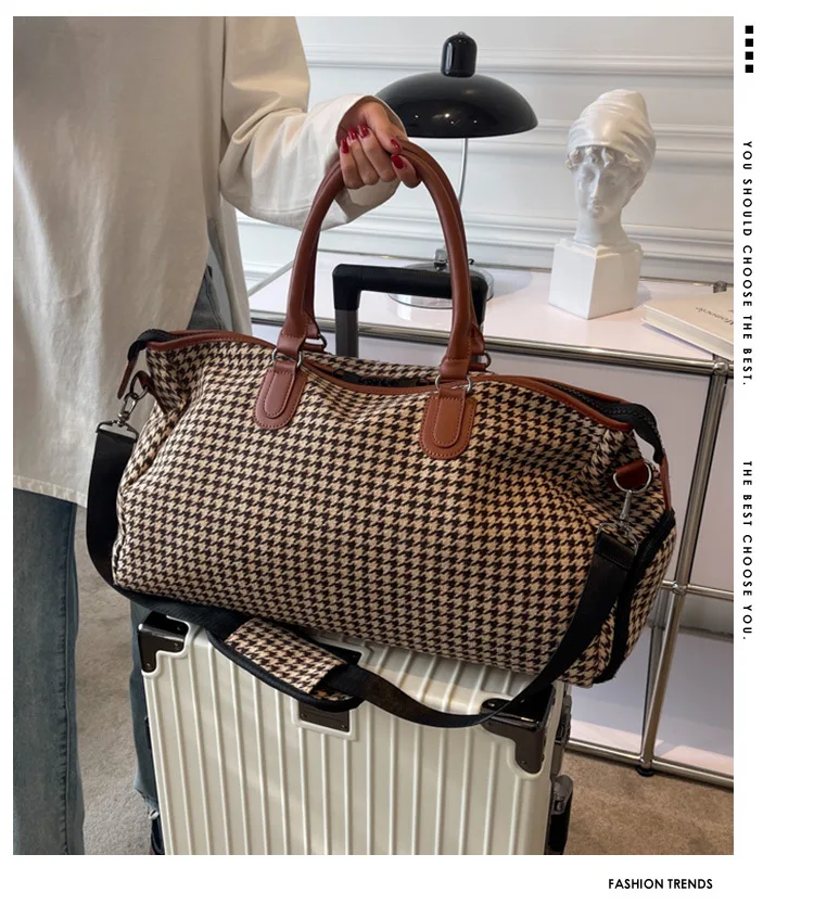 2025 retro travel handbag plaid pattern fitness yoga bag portable duffel bag storage large capacity multi-functional bag a001