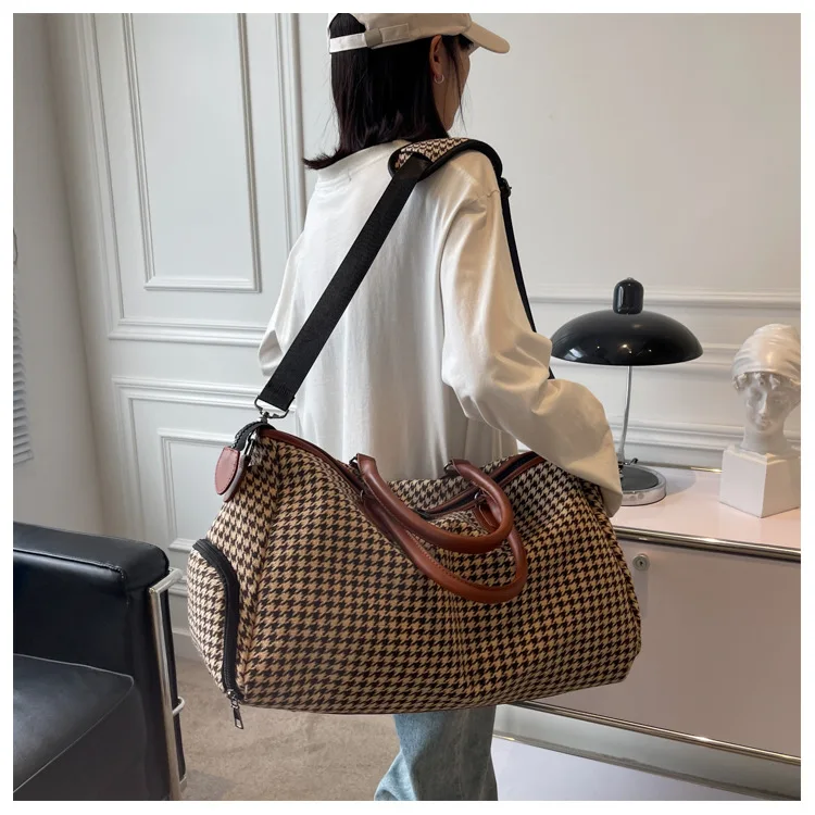 2025 retro travel handbag plaid pattern fitness yoga bag portable duffel bag storage large capacity multi-functional bag a001