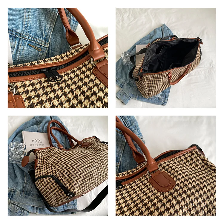 2025 retro travel handbag plaid pattern fitness yoga bag portable duffel bag storage large capacity multi-functional bag a001