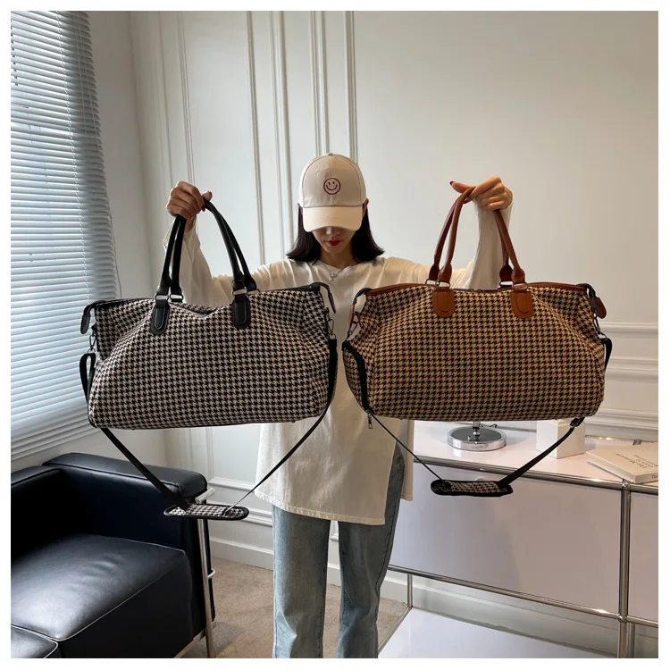 2025 retro travel handbag plaid pattern fitness yoga bag portable duffel bag storage large capacity multi-functional bag a001