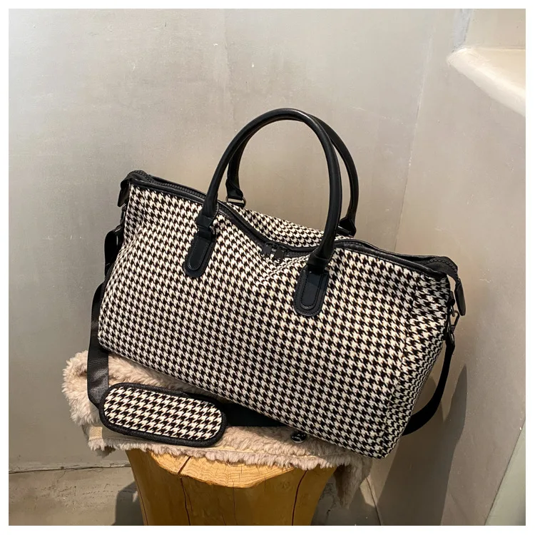 2025 retro travel handbag plaid pattern fitness yoga bag portable duffel bag storage large capacity multi-functional bag a001