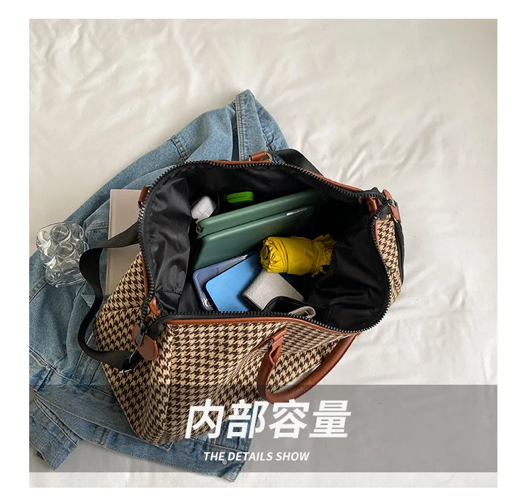 2025 retro travel handbag plaid pattern fitness yoga bag portable duffel bag storage large capacity multi-functional bag a001