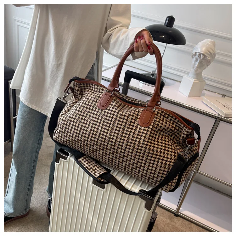 2025 retro travel handbag plaid pattern fitness yoga bag portable duffel bag storage large capacity multi-functional bag a001