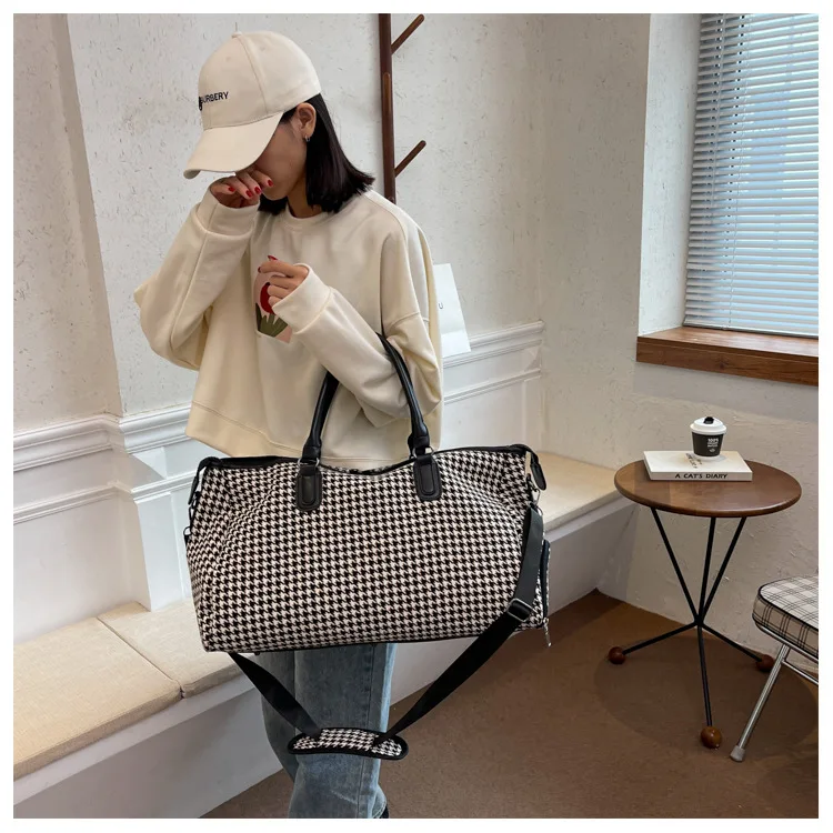 2025 retro travel handbag plaid pattern fitness yoga bag portable duffel bag storage large capacity multi-functional bag a001