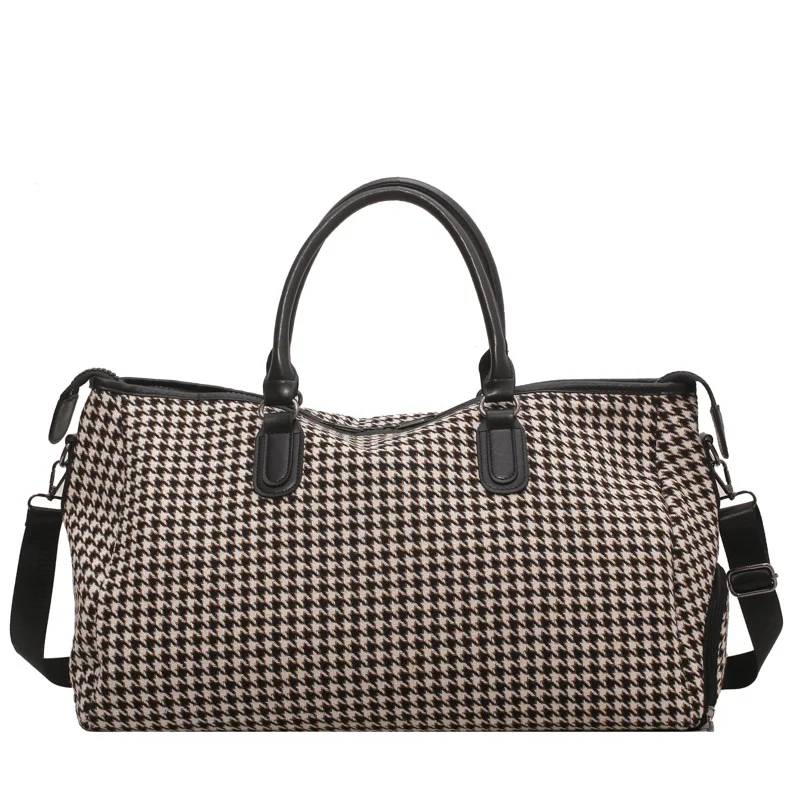 2025 retro travel handbag plaid pattern fitness yoga bag portable duffel bag storage large capacity multi-functional bag a001