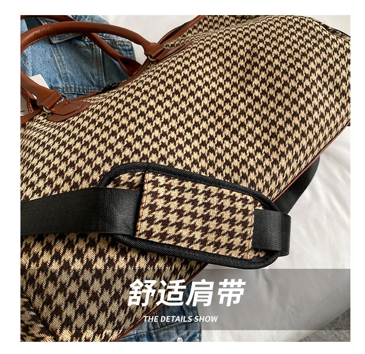 2025 retro travel handbag plaid pattern fitness yoga bag portable duffel bag storage large capacity multi-functional bag a001