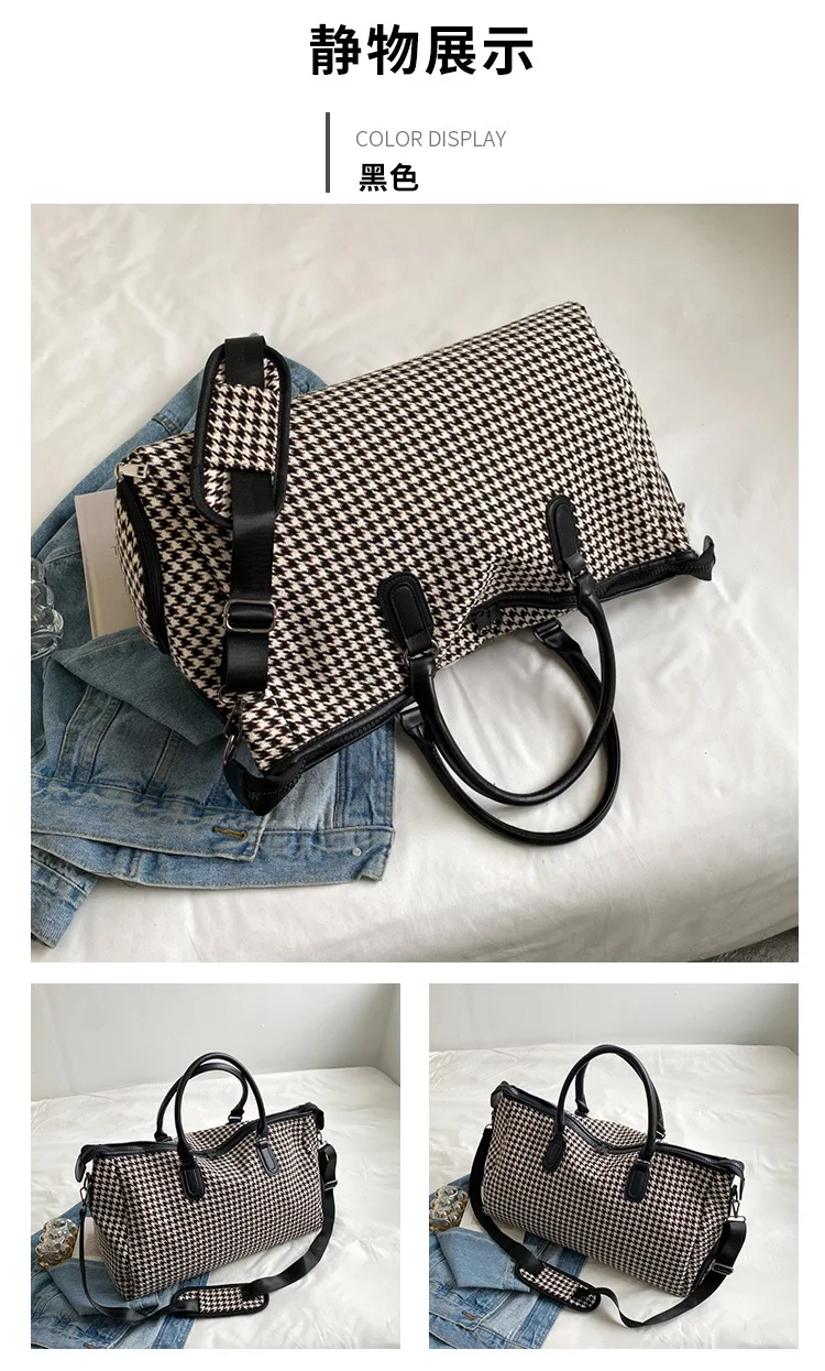 2025 retro travel handbag plaid pattern fitness yoga bag portable duffel bag storage large capacity multi-functional bag a001