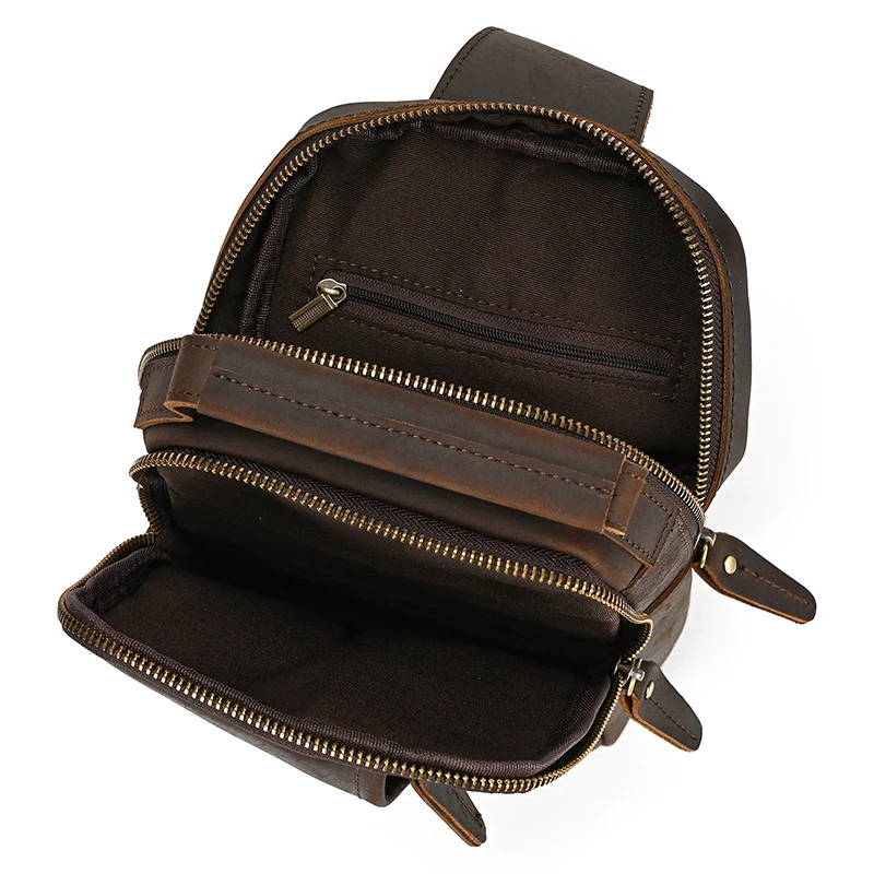 Newsbirds High Quality Big Chest Bag Real Cowhide Leather Chest Bags Crazy Horse Leather Men's Sling Bag Chest Pack For Man Male