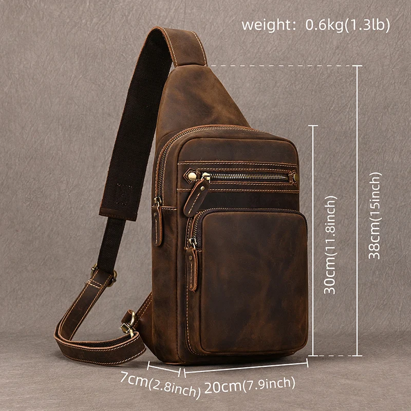 Newsbirds High Quality Big Chest Bag Real Cowhide Leather Chest Bags Crazy Horse Leather Men's Sling Bag Chest Pack For Man Male