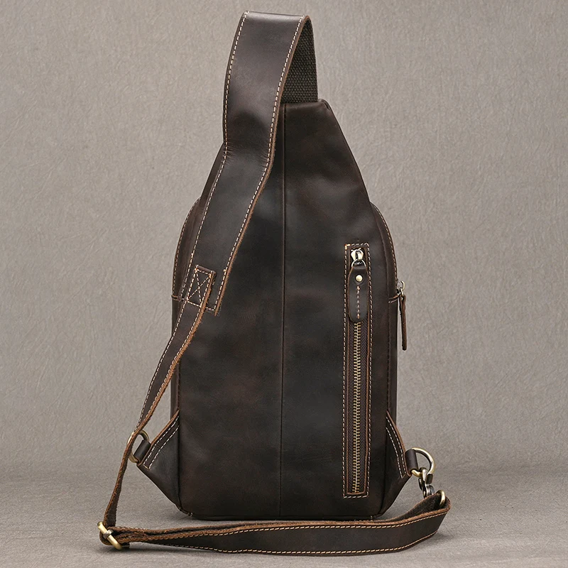 Newsbirds High Quality Big Chest Bag Real Cowhide Leather Chest Bags Crazy Horse Leather Men's Sling Bag Chest Pack For Man Male