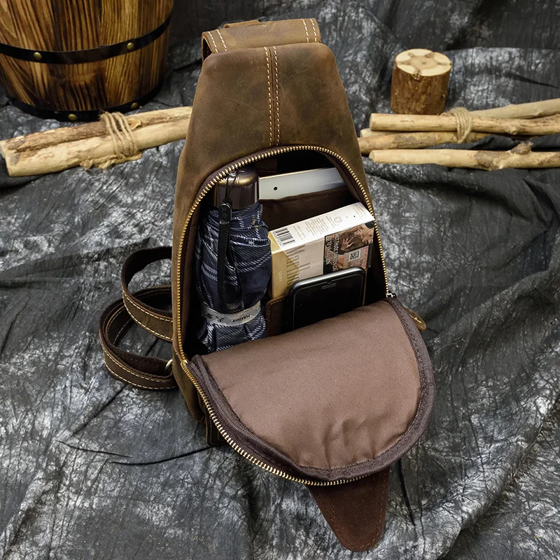 Newsbirds High Quality Big Chest Bag Real Cowhide Leather Chest Bags Crazy Horse Leather Men's Sling Bag Chest Pack For Man Male