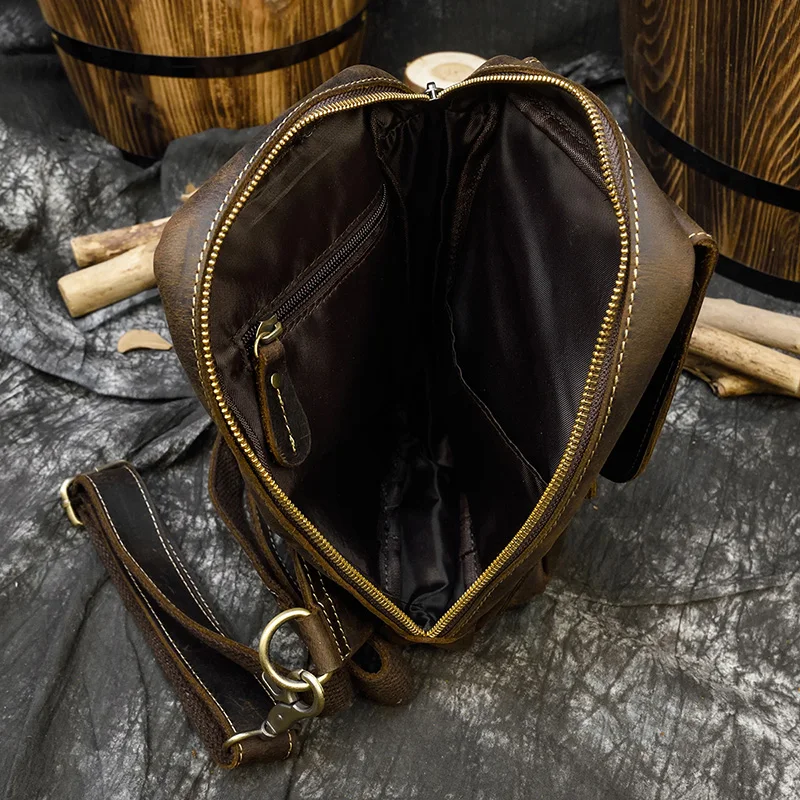 Newsbirds High Quality Big Chest Bag Real Cowhide Leather Chest Bags Crazy Horse Leather Men's Sling Bag Chest Pack For Man Male