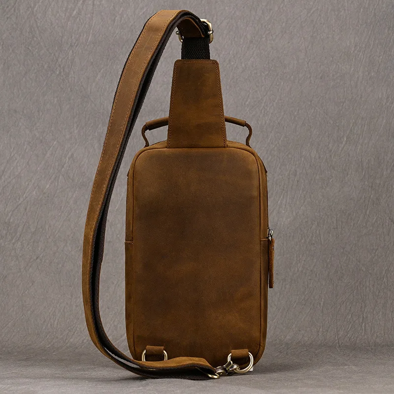 Newsbirds High Quality Big Chest Bag Real Cowhide Leather Chest Bags Crazy Horse Leather Men's Sling Bag Chest Pack For Man Male