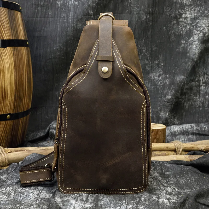 Newsbirds High Quality Big Chest Bag Real Cowhide Leather Chest Bags Crazy Horse Leather Men's Sling Bag Chest Pack For Man Male