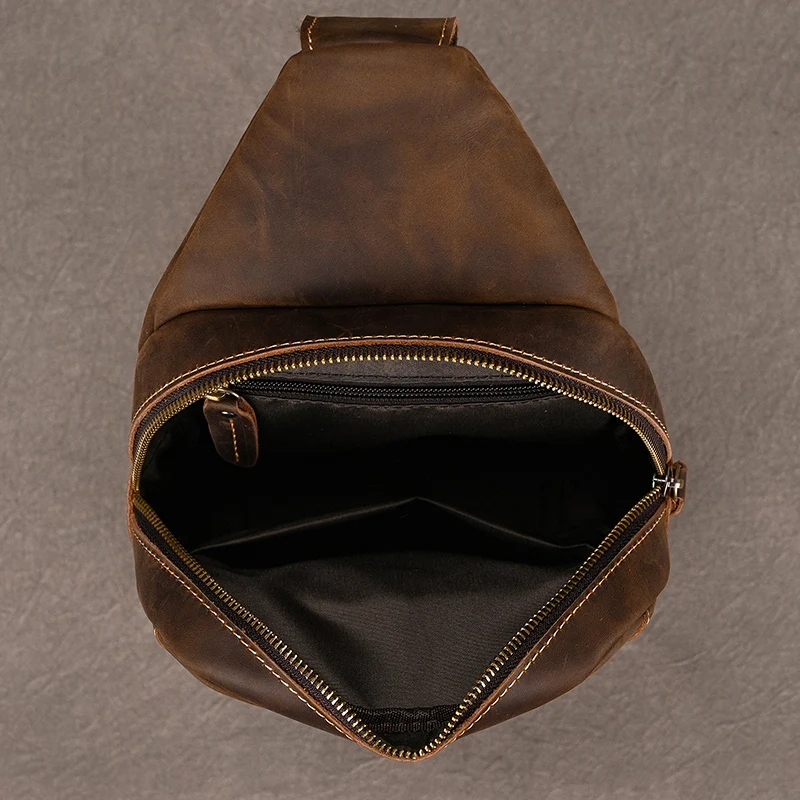 Newsbirds High Quality Big Chest Bag Real Cowhide Leather Chest Bags Crazy Horse Leather Men's Sling Bag Chest Pack For Man Male
