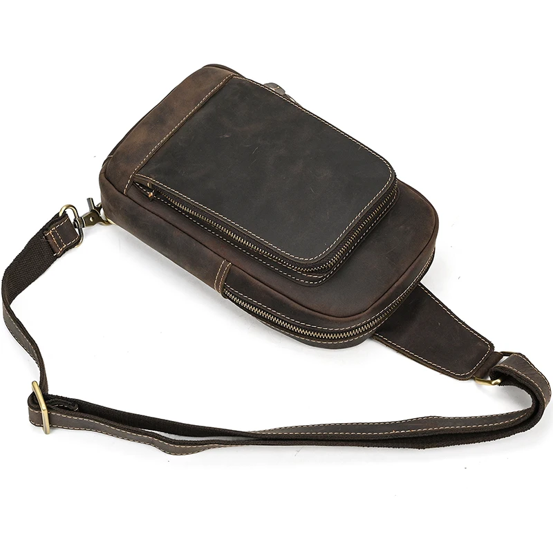 Newsbirds High Quality Big Chest Bag Real Cowhide Leather Chest Bags Crazy Horse Leather Men's Sling Bag Chest Pack For Man Male