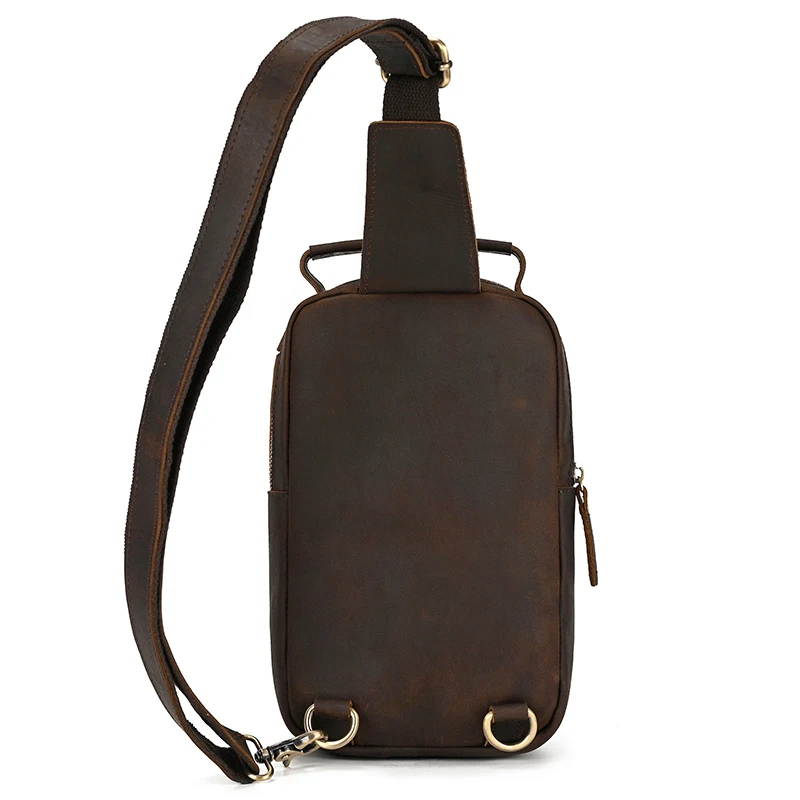 Newsbirds High Quality Big Chest Bag Real Cowhide Leather Chest Bags Crazy Horse Leather Men's Sling Bag Chest Pack For Man Male