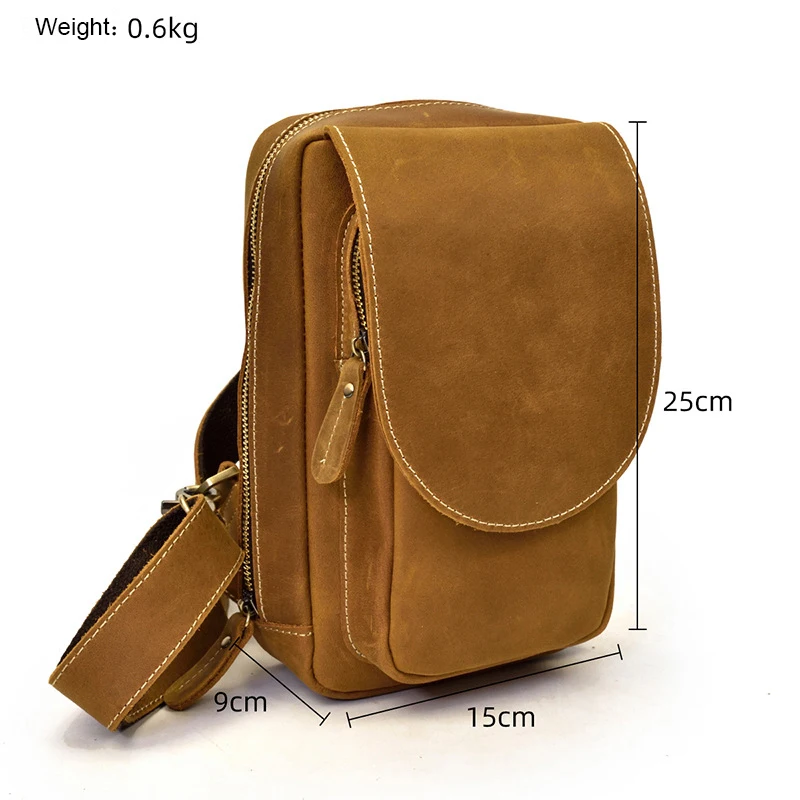 Newsbirds High Quality Big Chest Bag Real Cowhide Leather Chest Bags Crazy Horse Leather Men's Sling Bag Chest Pack For Man Male