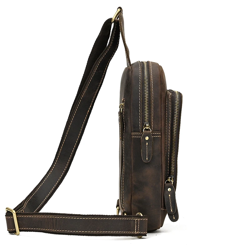 Newsbirds High Quality Big Chest Bag Real Cowhide Leather Chest Bags Crazy Horse Leather Men's Sling Bag Chest Pack For Man Male