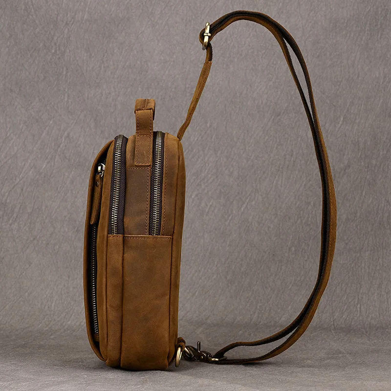 Newsbirds High Quality Big Chest Bag Real Cowhide Leather Chest Bags Crazy Horse Leather Men's Sling Bag Chest Pack For Man Male