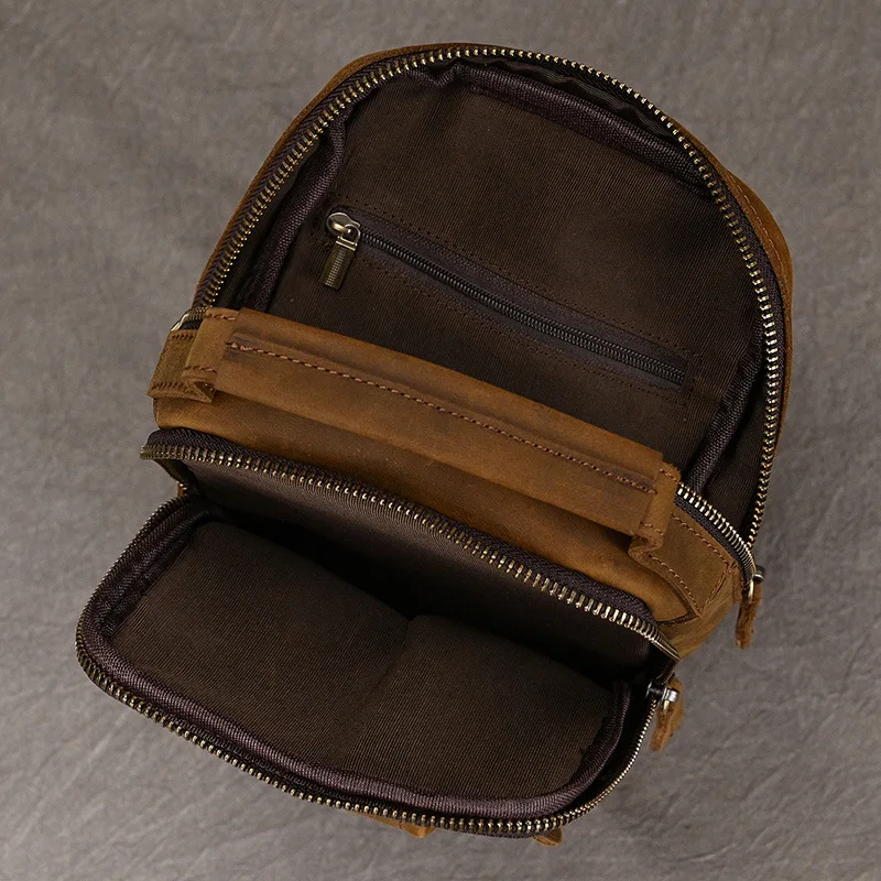 Newsbirds High Quality Big Chest Bag Real Cowhide Leather Chest Bags Crazy Horse Leather Men's Sling Bag Chest Pack For Man Male
