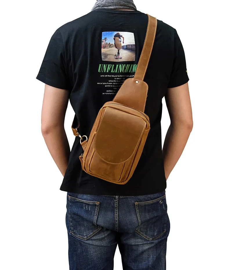 Newsbirds High Quality Big Chest Bag Real Cowhide Leather Chest Bags Crazy Horse Leather Men's Sling Bag Chest Pack For Man Male