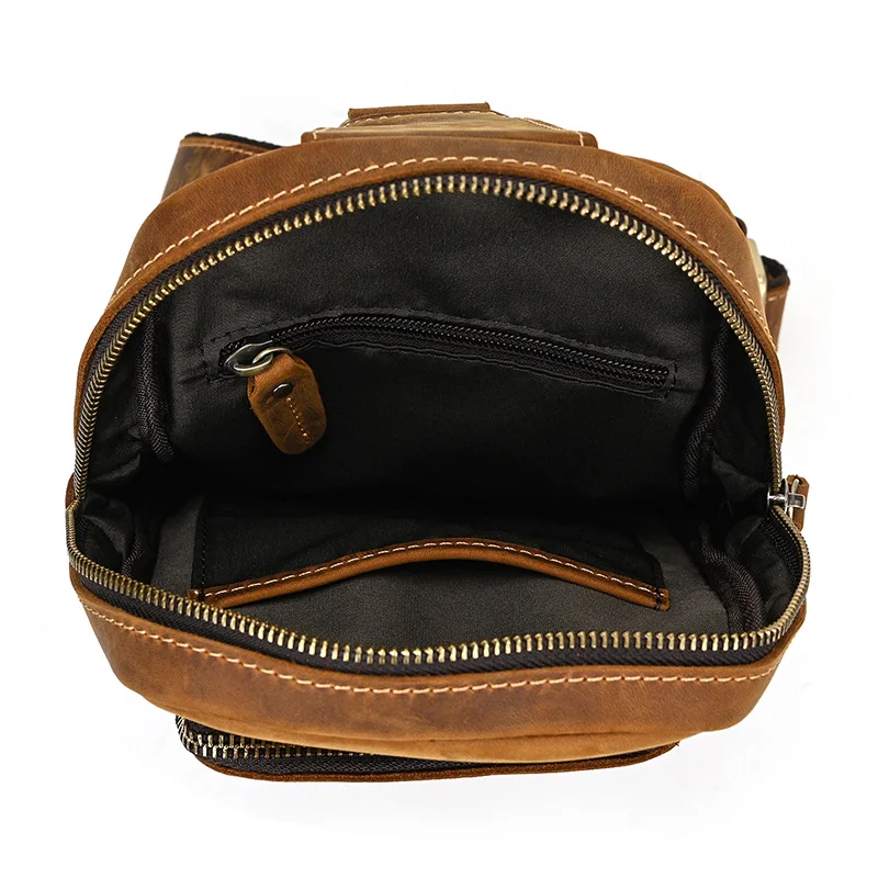 Newsbirds High Quality Big Chest Bag Real Cowhide Leather Chest Bags Crazy Horse Leather Men's Sling Bag Chest Pack For Man Male