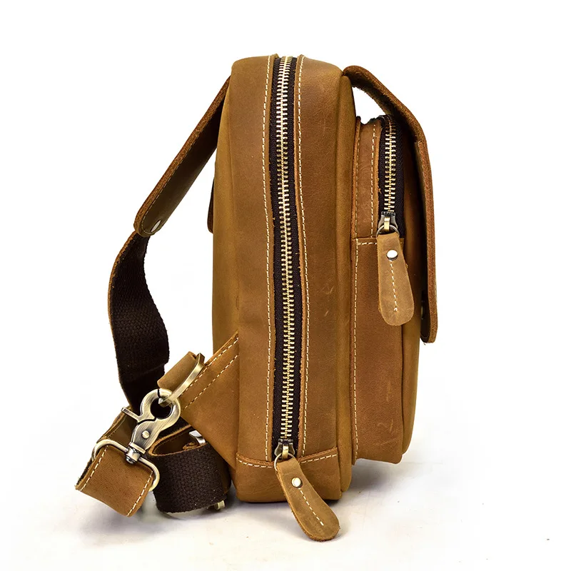 Newsbirds High Quality Big Chest Bag Real Cowhide Leather Chest Bags Crazy Horse Leather Men's Sling Bag Chest Pack For Man Male