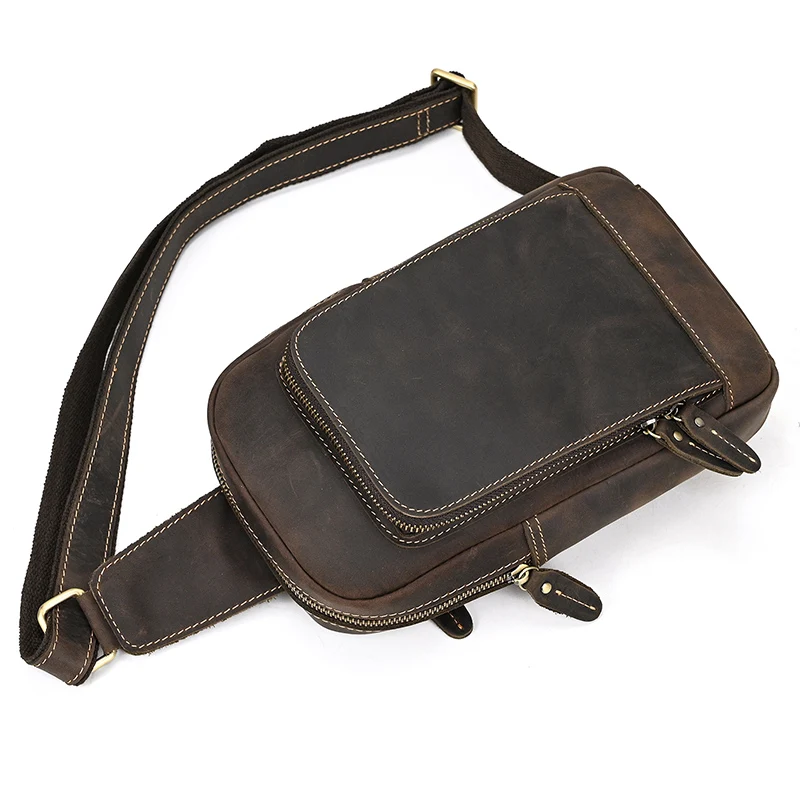 Newsbirds High Quality Big Chest Bag Real Cowhide Leather Chest Bags Crazy Horse Leather Men's Sling Bag Chest Pack For Man Male