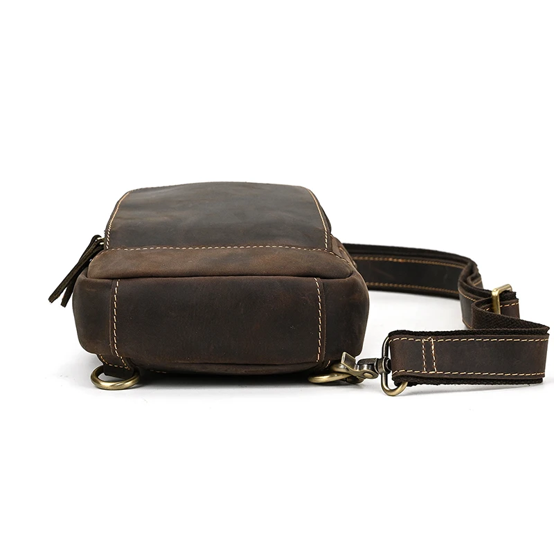 Newsbirds High Quality Big Chest Bag Real Cowhide Leather Chest Bags Crazy Horse Leather Men's Sling Bag Chest Pack For Man Male