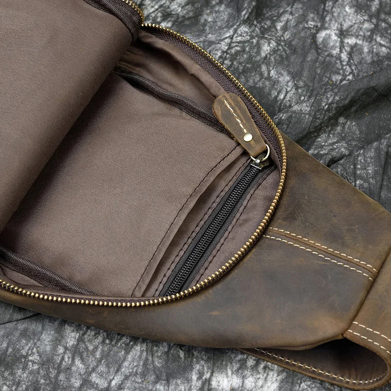 Newsbirds High Quality Big Chest Bag Real Cowhide Leather Chest Bags Crazy Horse Leather Men's Sling Bag Chest Pack For Man Male