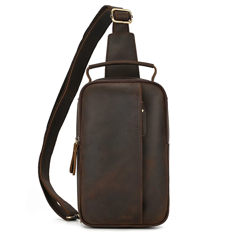 Newsbirds High Quality Big Chest Bag Real Cowhide Leather Chest Bags Crazy Horse Leather Men's Sling Bag Chest Pack For Man Male