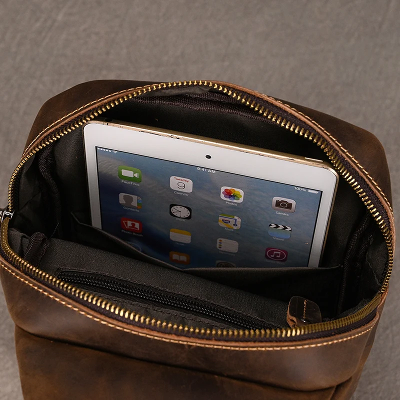 Newsbirds High Quality Big Chest Bag Real Cowhide Leather Chest Bags Crazy Horse Leather Men's Sling Bag Chest Pack For Man Male
