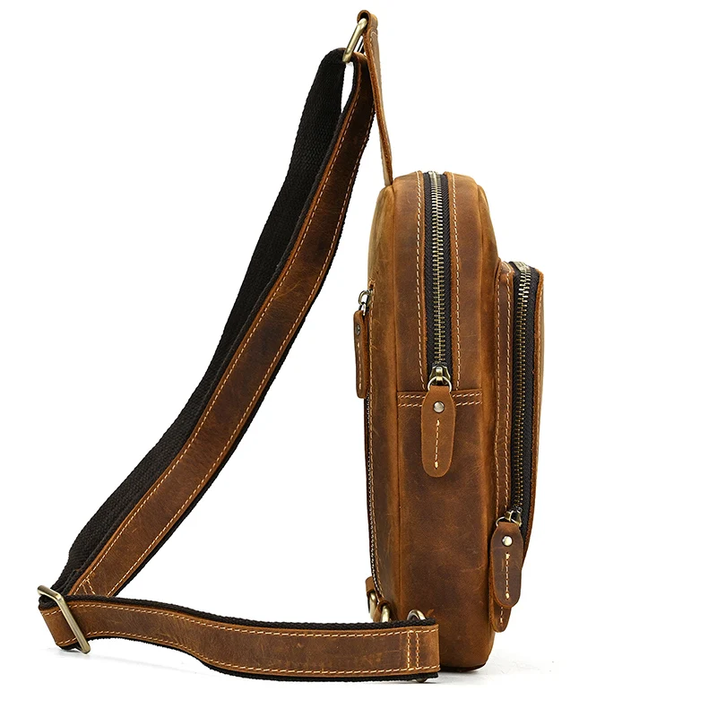 Newsbirds High Quality Big Chest Bag Real Cowhide Leather Chest Bags Crazy Horse Leather Men's Sling Bag Chest Pack For Man Male