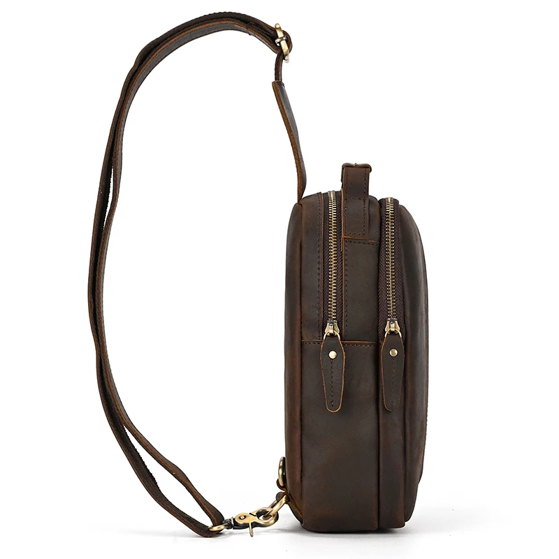 Newsbirds High Quality Big Chest Bag Real Cowhide Leather Chest Bags Crazy Horse Leather Men's Sling Bag Chest Pack For Man Male