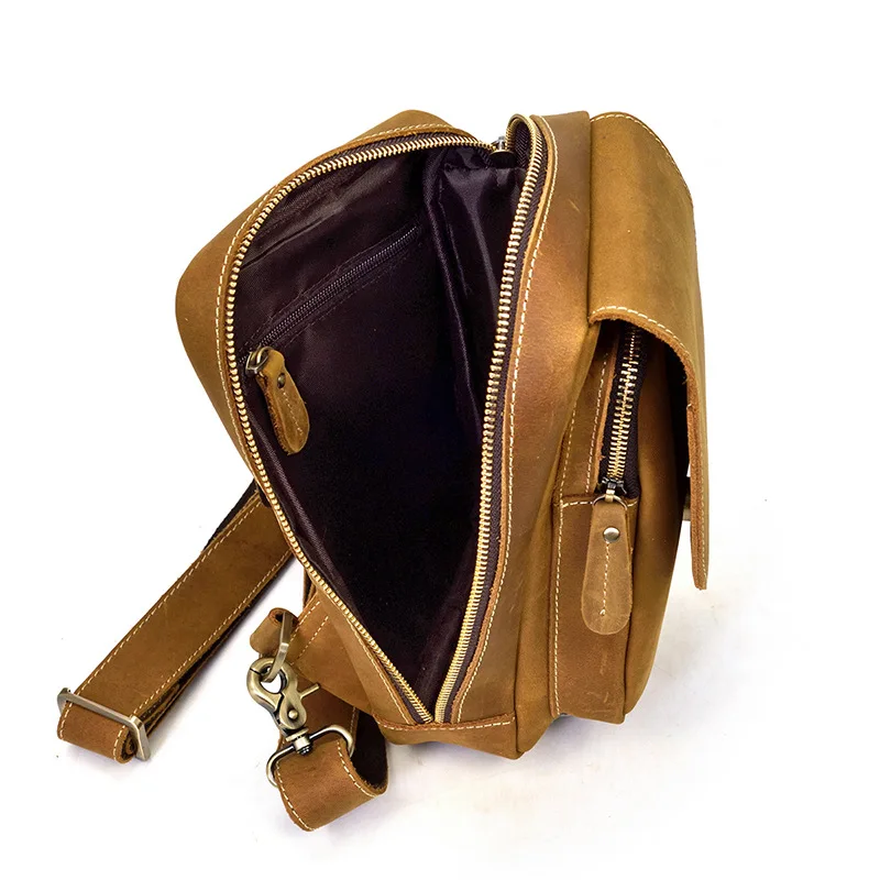 Newsbirds High Quality Big Chest Bag Real Cowhide Leather Chest Bags Crazy Horse Leather Men's Sling Bag Chest Pack For Man Male