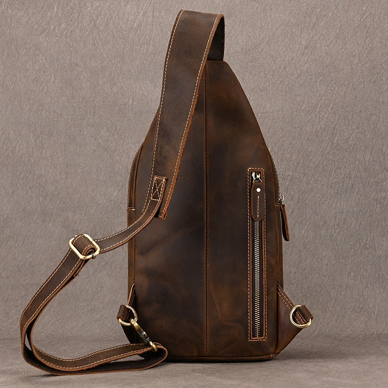 Newsbirds High Quality Big Chest Bag Real Cowhide Leather Chest Bags Crazy Horse Leather Men's Sling Bag Chest Pack For Man Male