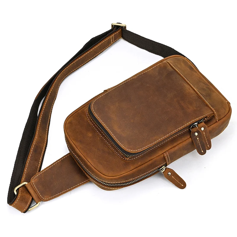 Newsbirds High Quality Big Chest Bag Real Cowhide Leather Chest Bags Crazy Horse Leather Men's Sling Bag Chest Pack For Man Male