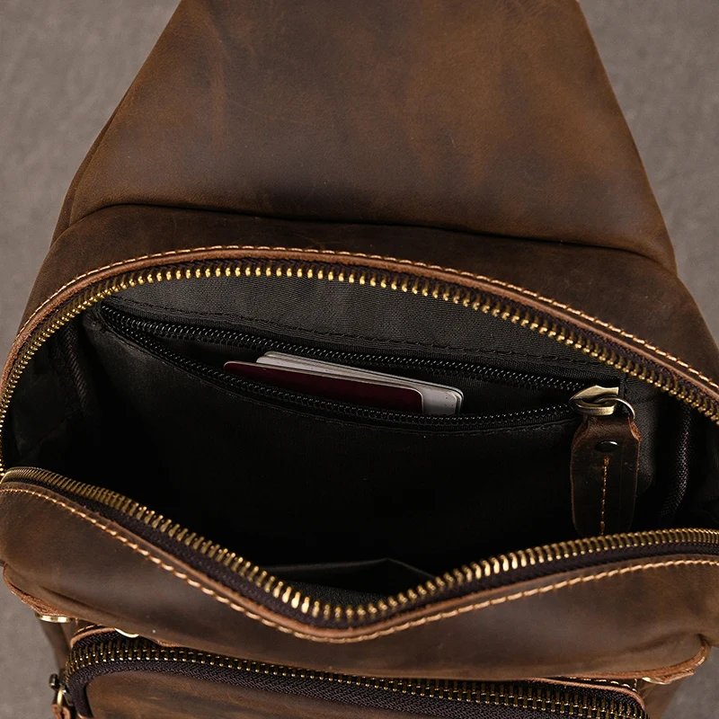 Newsbirds High Quality Big Chest Bag Real Cowhide Leather Chest Bags Crazy Horse Leather Men's Sling Bag Chest Pack For Man Male