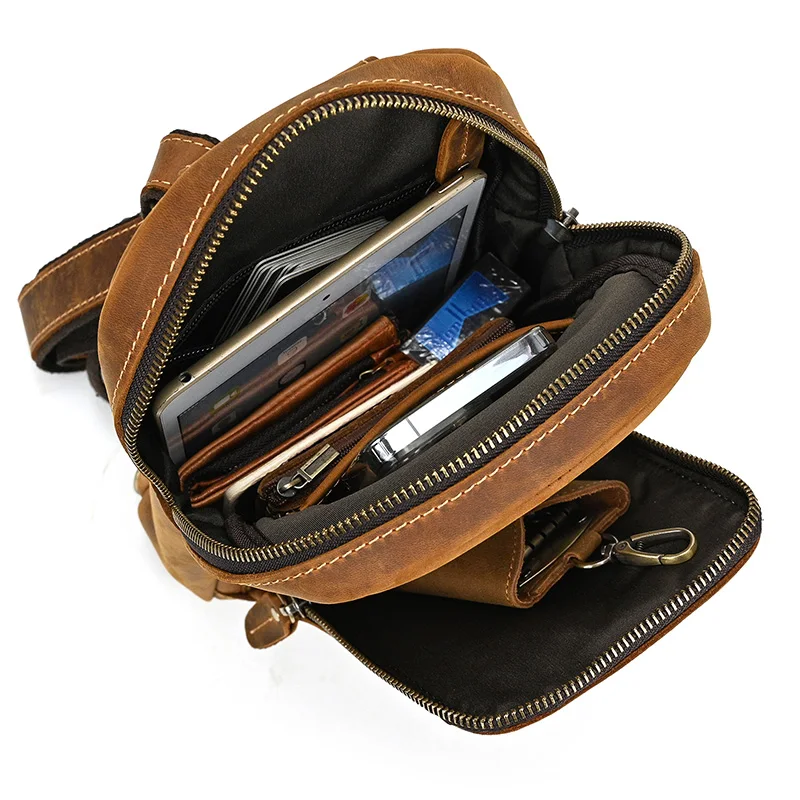 Newsbirds High Quality Big Chest Bag Real Cowhide Leather Chest Bags Crazy Horse Leather Men's Sling Bag Chest Pack For Man Male