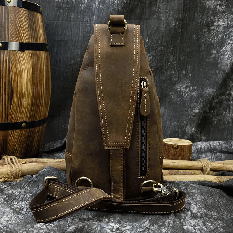 Newsbirds High Quality Big Chest Bag Real Cowhide Leather Chest Bags Crazy Horse Leather Men's Sling Bag Chest Pack For Man Male