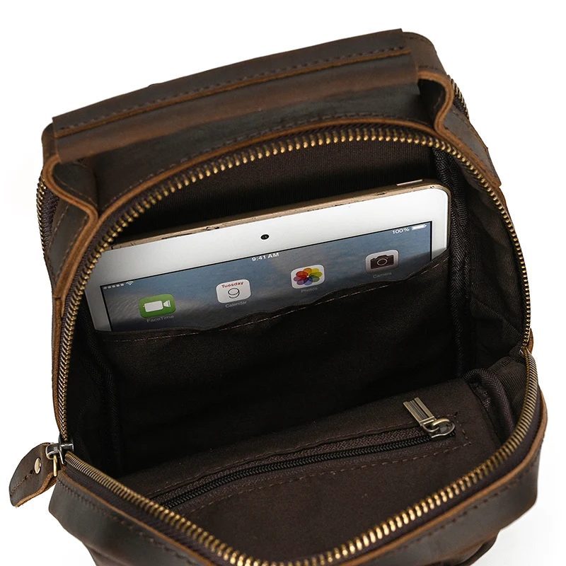 Newsbirds High Quality Big Chest Bag Real Cowhide Leather Chest Bags Crazy Horse Leather Men's Sling Bag Chest Pack For Man Male