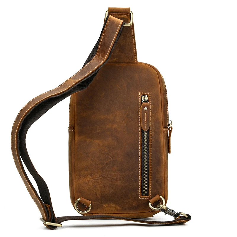 Newsbirds High Quality Big Chest Bag Real Cowhide Leather Chest Bags Crazy Horse Leather Men's Sling Bag Chest Pack For Man Male