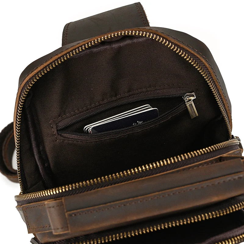 Newsbirds High Quality Big Chest Bag Real Cowhide Leather Chest Bags Crazy Horse Leather Men's Sling Bag Chest Pack For Man Male