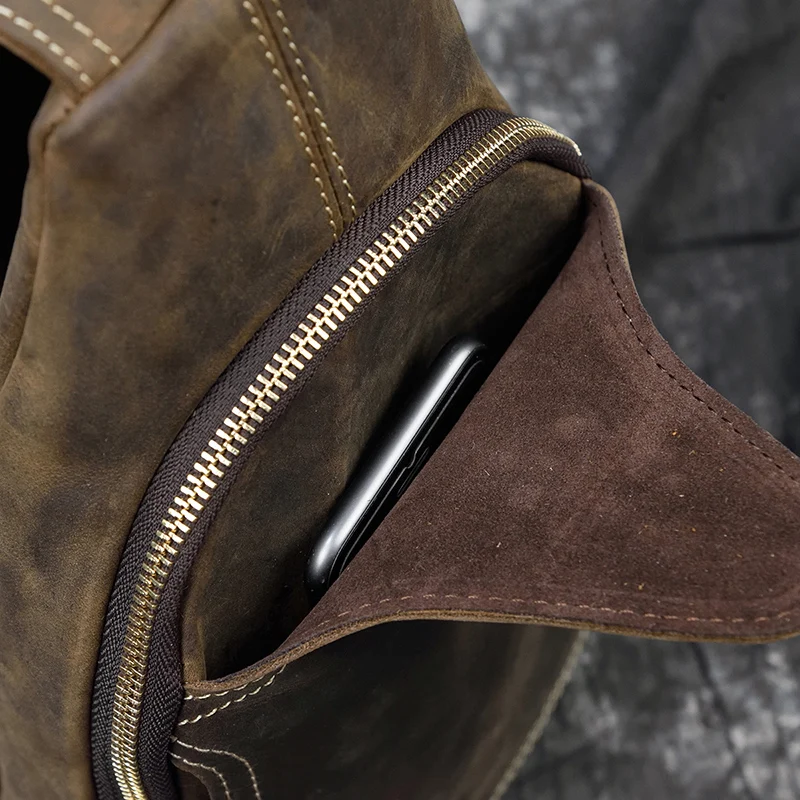 Newsbirds High Quality Big Chest Bag Real Cowhide Leather Chest Bags Crazy Horse Leather Men's Sling Bag Chest Pack For Man Male