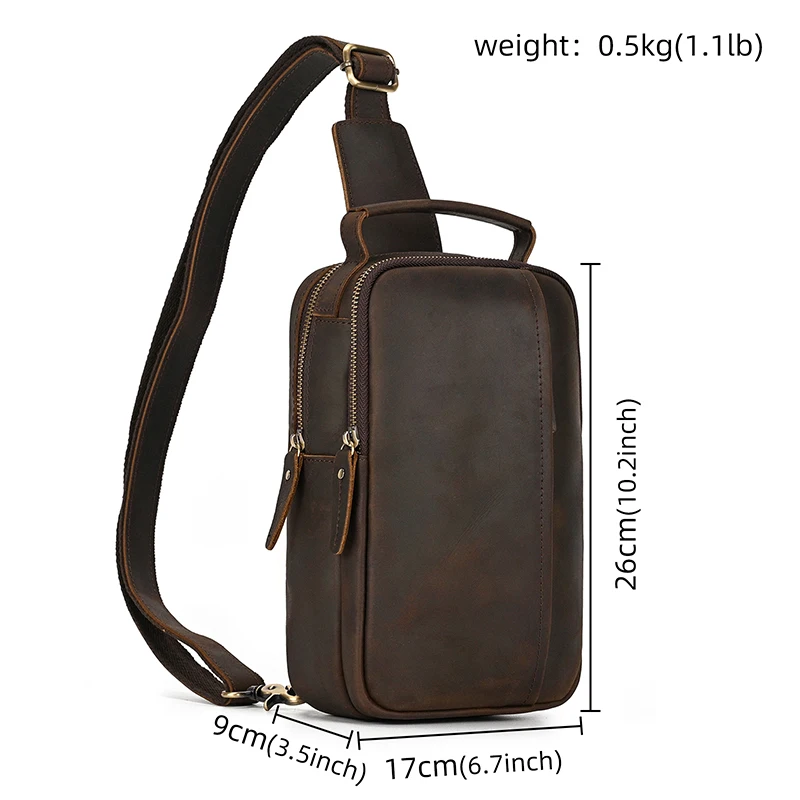 Newsbirds High Quality Big Chest Bag Real Cowhide Leather Chest Bags Crazy Horse Leather Men's Sling Bag Chest Pack For Man Male