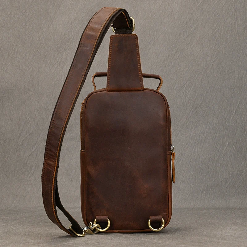 Newsbirds High Quality Big Chest Bag Real Cowhide Leather Chest Bags Crazy Horse Leather Men's Sling Bag Chest Pack For Man Male