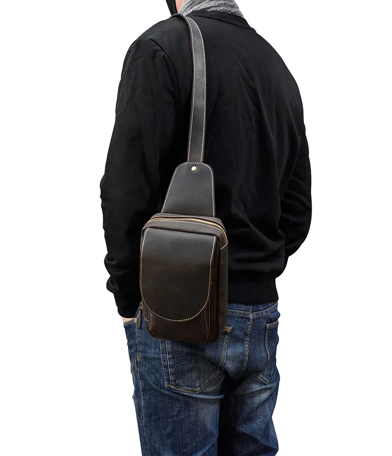 Newsbirds High Quality Big Chest Bag Real Cowhide Leather Chest Bags Crazy Horse Leather Men's Sling Bag Chest Pack For Man Male